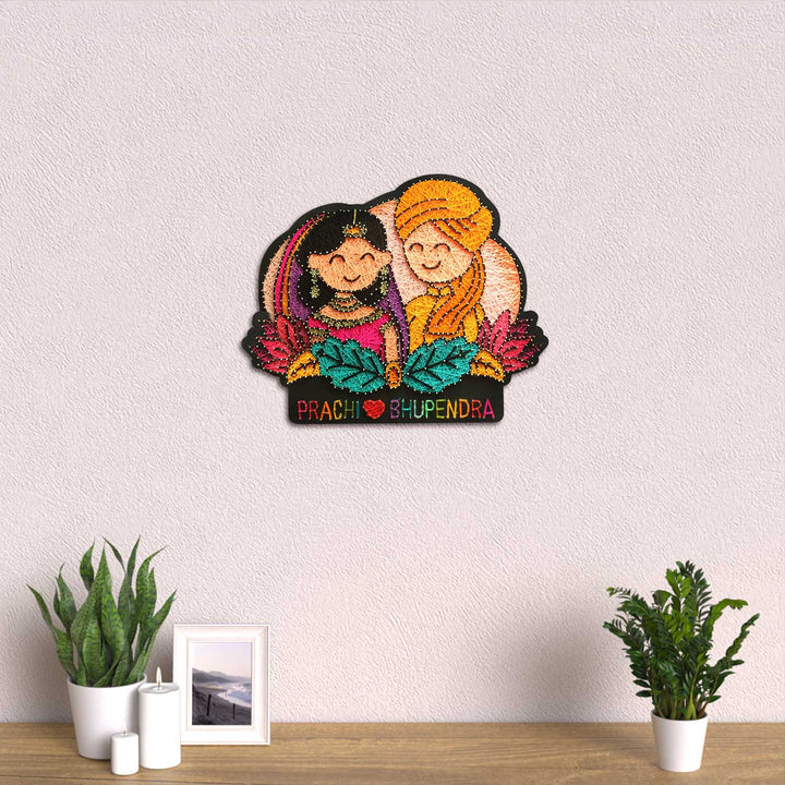 Personalized String Art Our Wedding Day Mdf Wood Name Plate - Mounted on Wall Above Tabletop