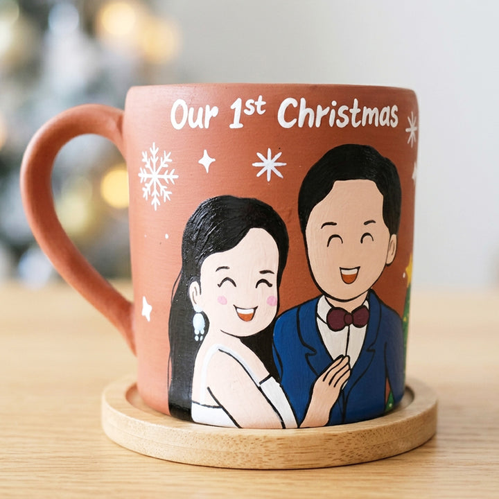 Photo Personalized Hand-Painted Couple Illustration Christmas Theme Terracotta Mug
