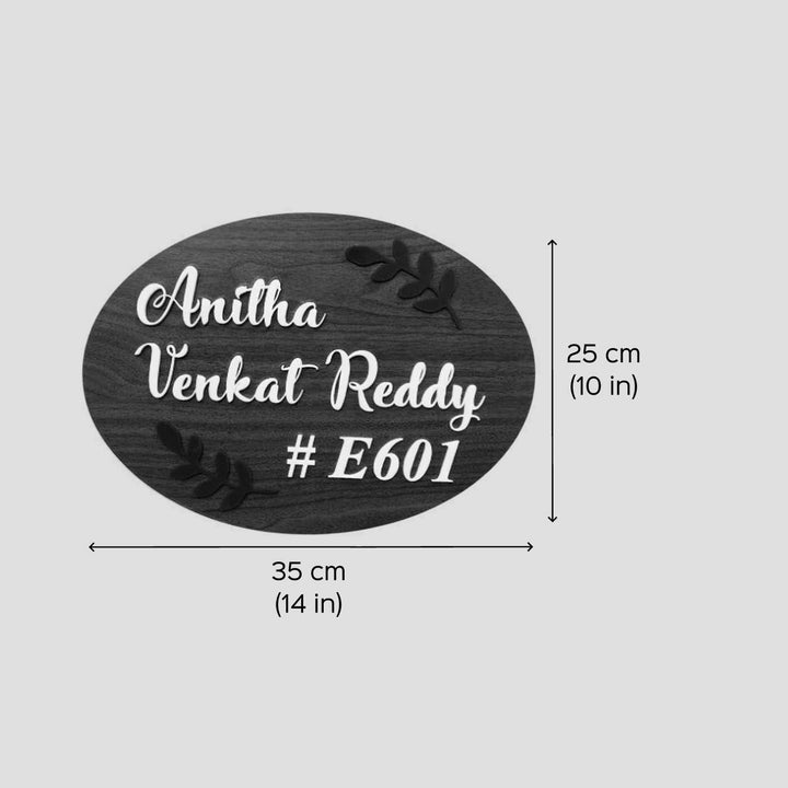 Personalized Oval Leaves Theme Mdf Wood Name Plate