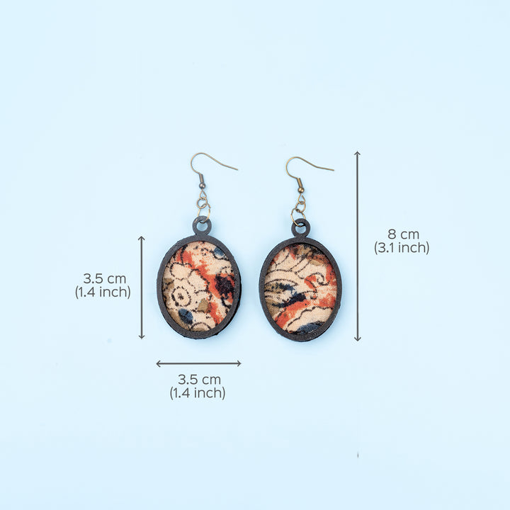 Handcrafted Earrings With Kalamkari Printed Fabric & Wooden Pendant