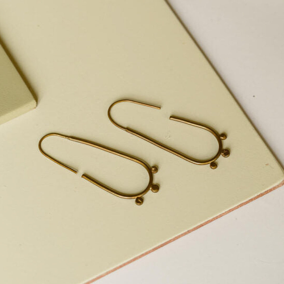 Handmade Oval Shaped Grain Hoops Brass Earrings