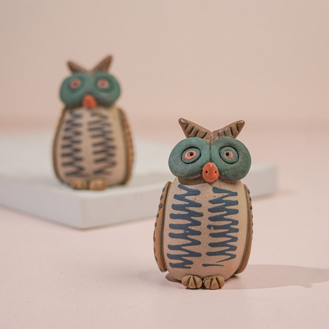 Handmade Nerikomi Ceramic Owl Figurine