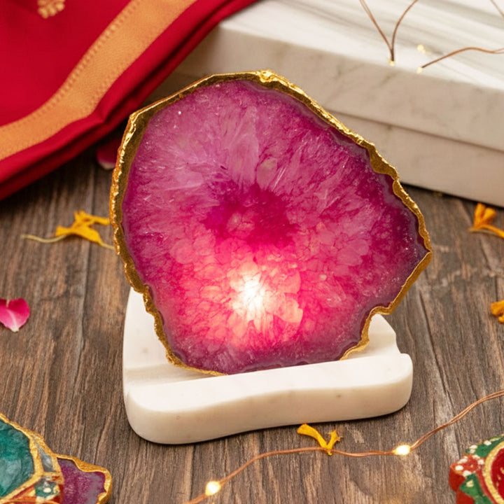 Handmade Decorative Pink Agate Stone Tea Light Holder