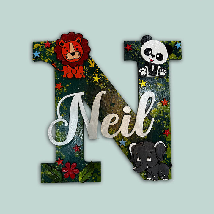 Handcrafted Personalized Kids Jungle Themed Monogram MDF Nameplate