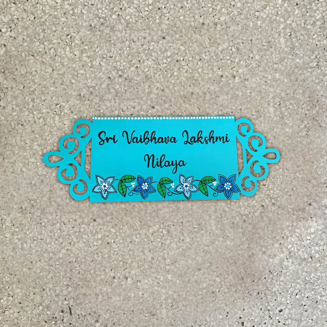 Rectangle Hand Painted Madhubani Art Nameboard - 13 Inch