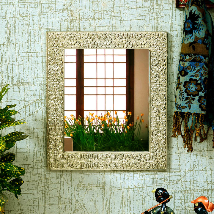 Handpainted Rectangle Wooden Mirror | 13.5 x 15.5 Inches
