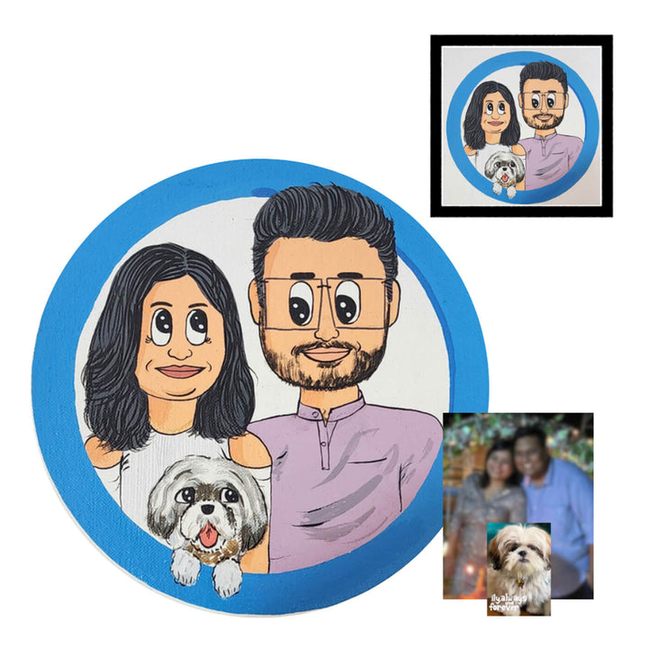 Handpainted Personalized Caricature With Wooden Frame