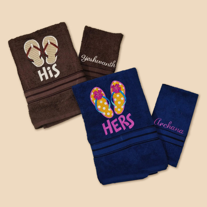 Embroidered Personalized Egyptian Cotton Couple Towel | Set of 4