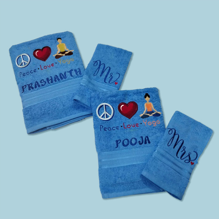 Embroidered Personalized Egyptian Cotton Couple Towel | Set of 4