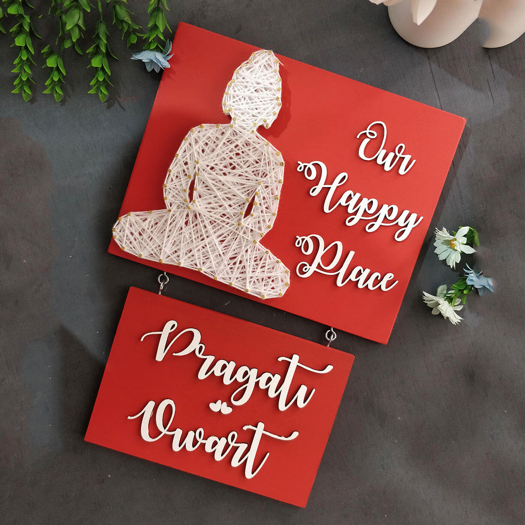 "Our Happy Place" Buddha Jar String Art Personalised Name Plate