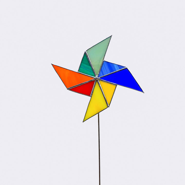 Handcrafted Stained Glass Pin Wheel Garden Stake