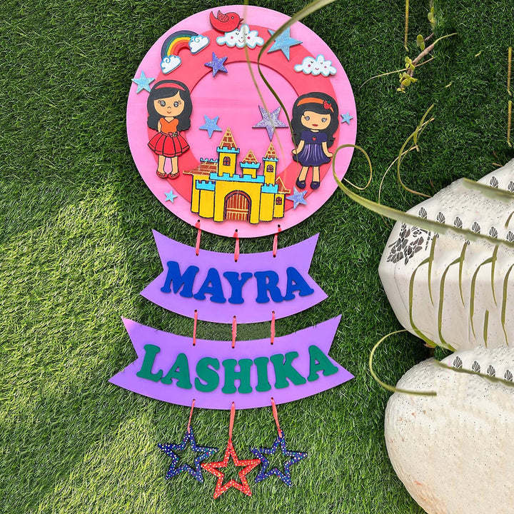 Hand Painted Sibling Special Personalised Kids Name Plate 16 - Hanging Name Signage Display