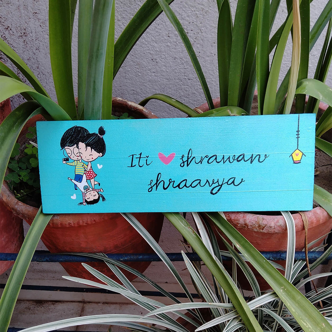 Personalised Handpainted Nameplate for Family of 3