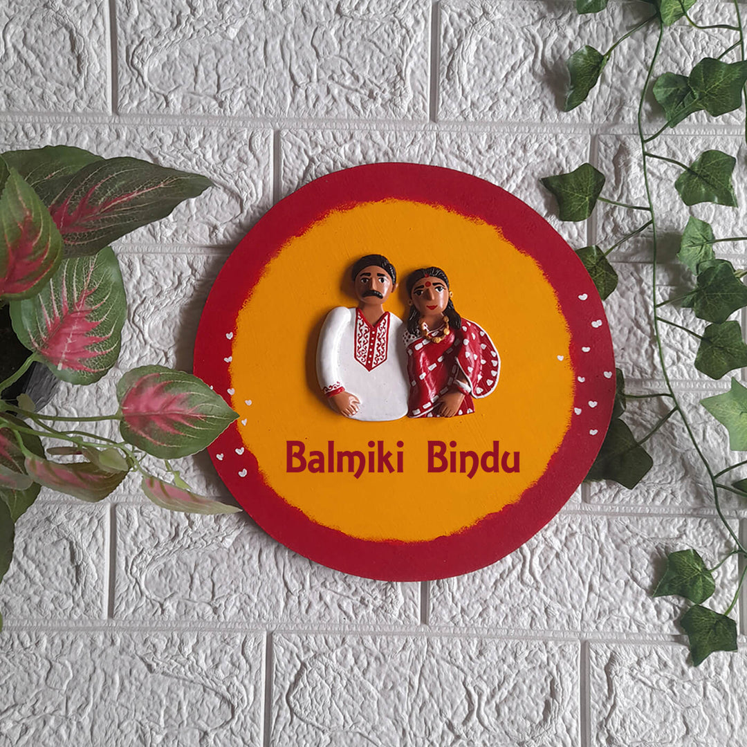 Handcrafted Personalised Couple Nameplate With Clay Figurines
