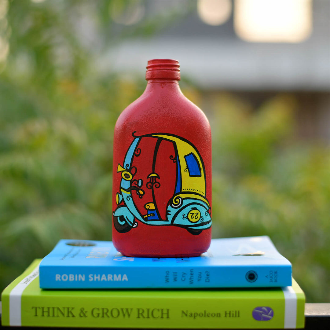 Handpainted Glass Bottle with Quirky Illustrations