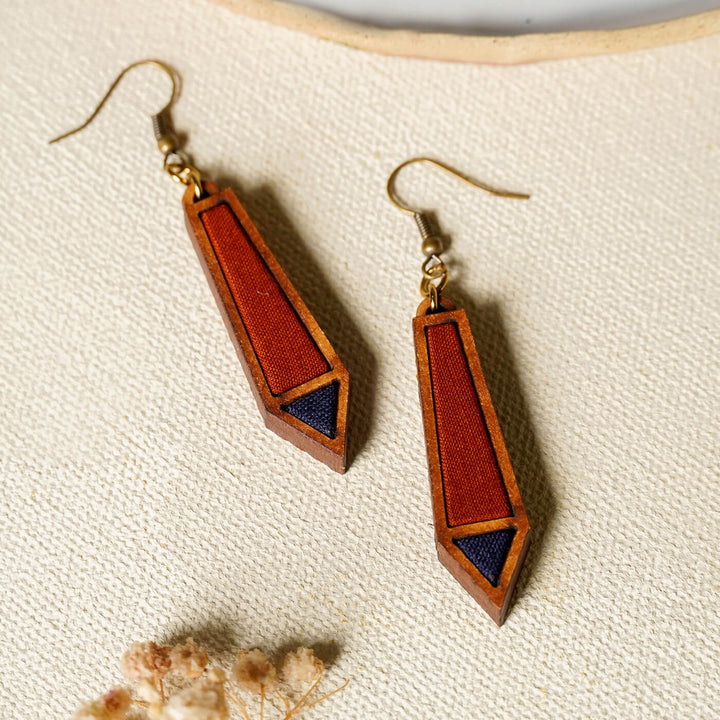 Handcrafted Wood & Fabric Rays Earrings & Necklace