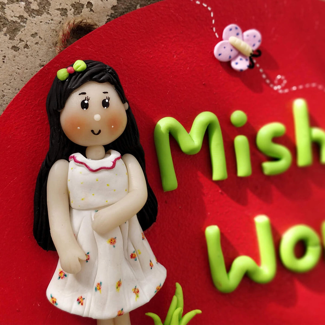 Handcrafted Personalized Clay Caricature Nameplate For Girls