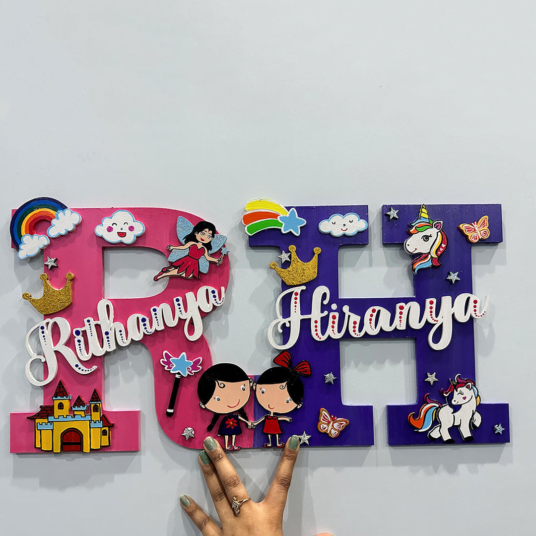 10 inch | Hand Painted Sibling Special Monogram Personalised Kids Nameplate