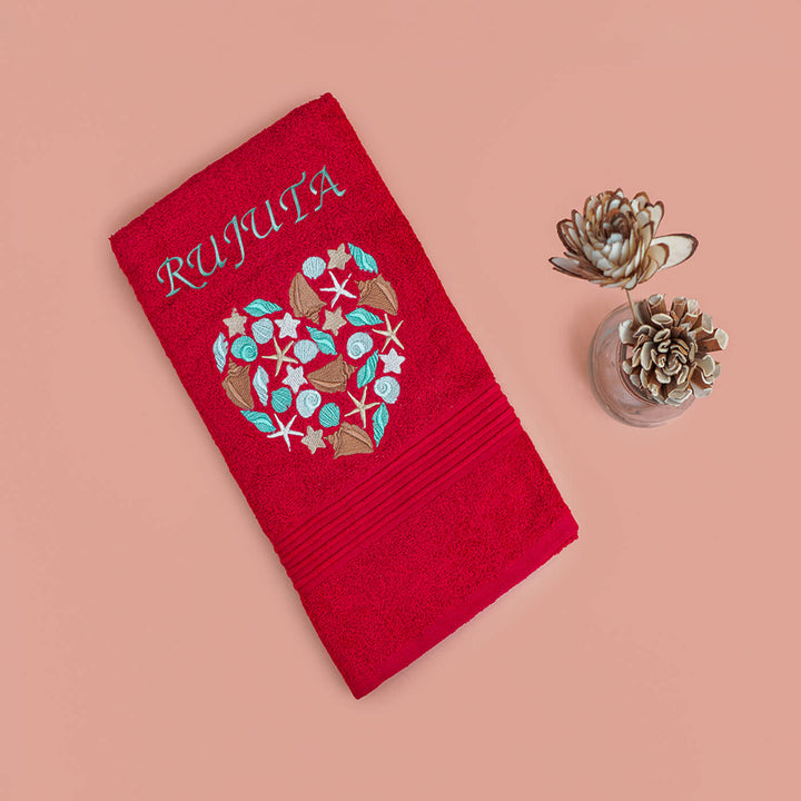 Embroidered Personalized Egyptian Cotton Kids Towel - Seashells & Corals - Zwende