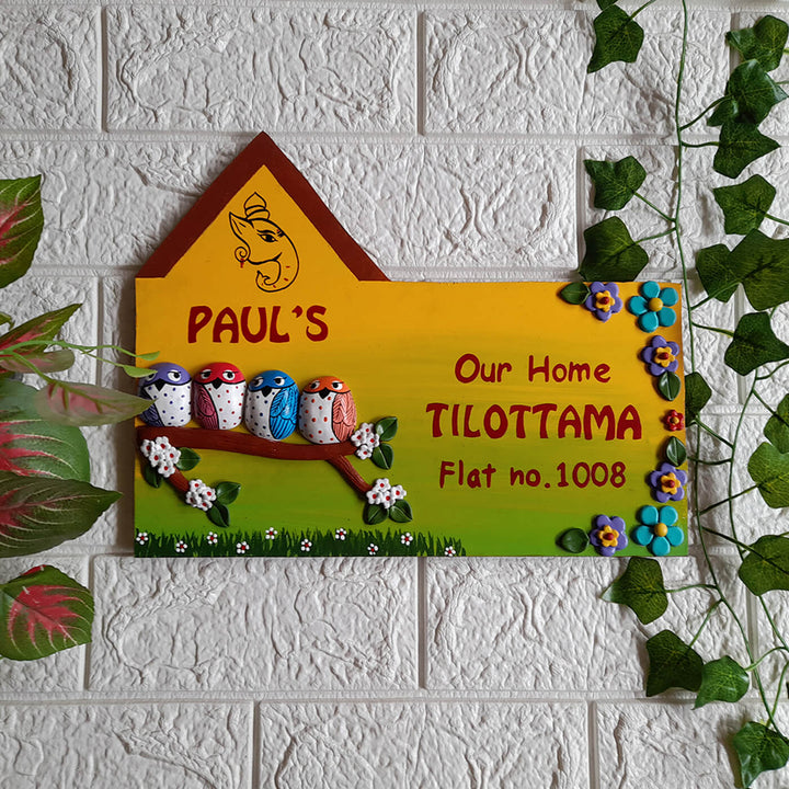 Handcrafted Personalised Owl Nameplate For A Family Of 4