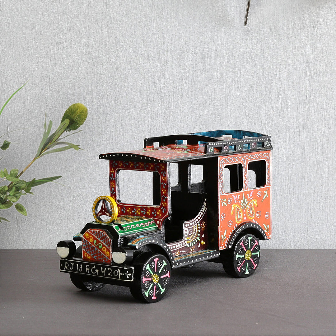 Handpainted Wooden Showpiece Vintage Car - Zwende
