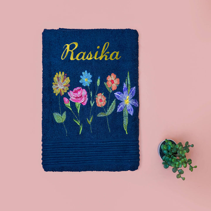 Embroidered Personalized Egyptian Cotton Bath Towel - Array of Flowers - Zwende