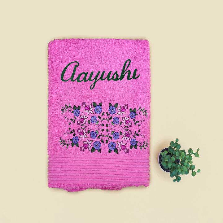 Embroidered Personalized Egyptian Cotton Bath Towel - Sweet Draping Flowers