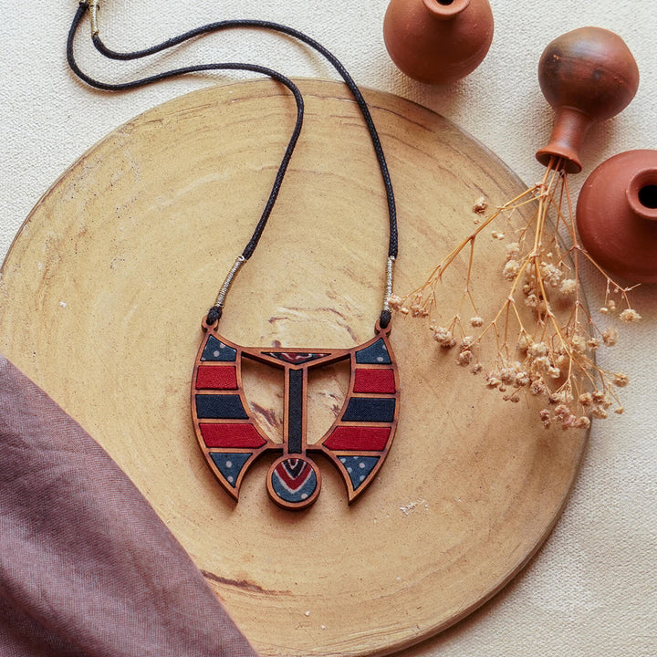 Handcrafted Wood & Fabric Arc Earrings & Necklace