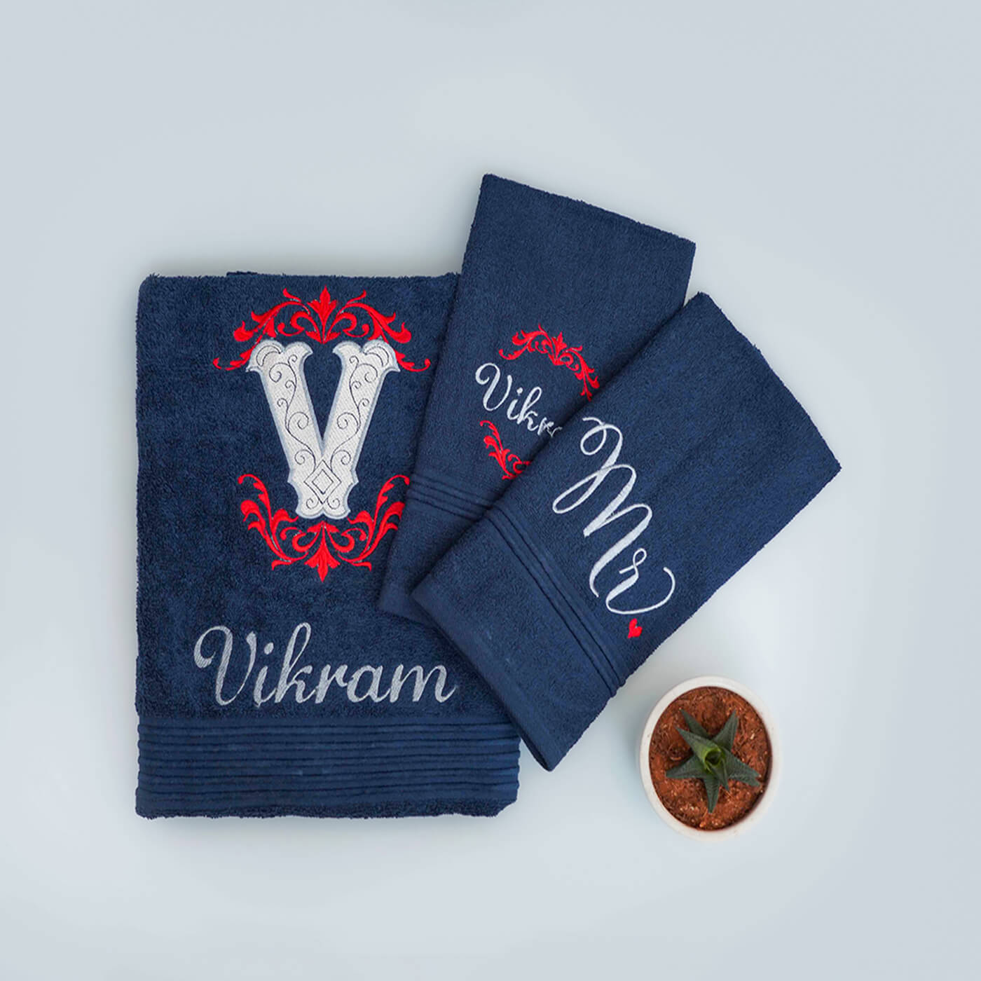 Buy Embroidered Personalized Egyptian Cotton Couple Towel Set of