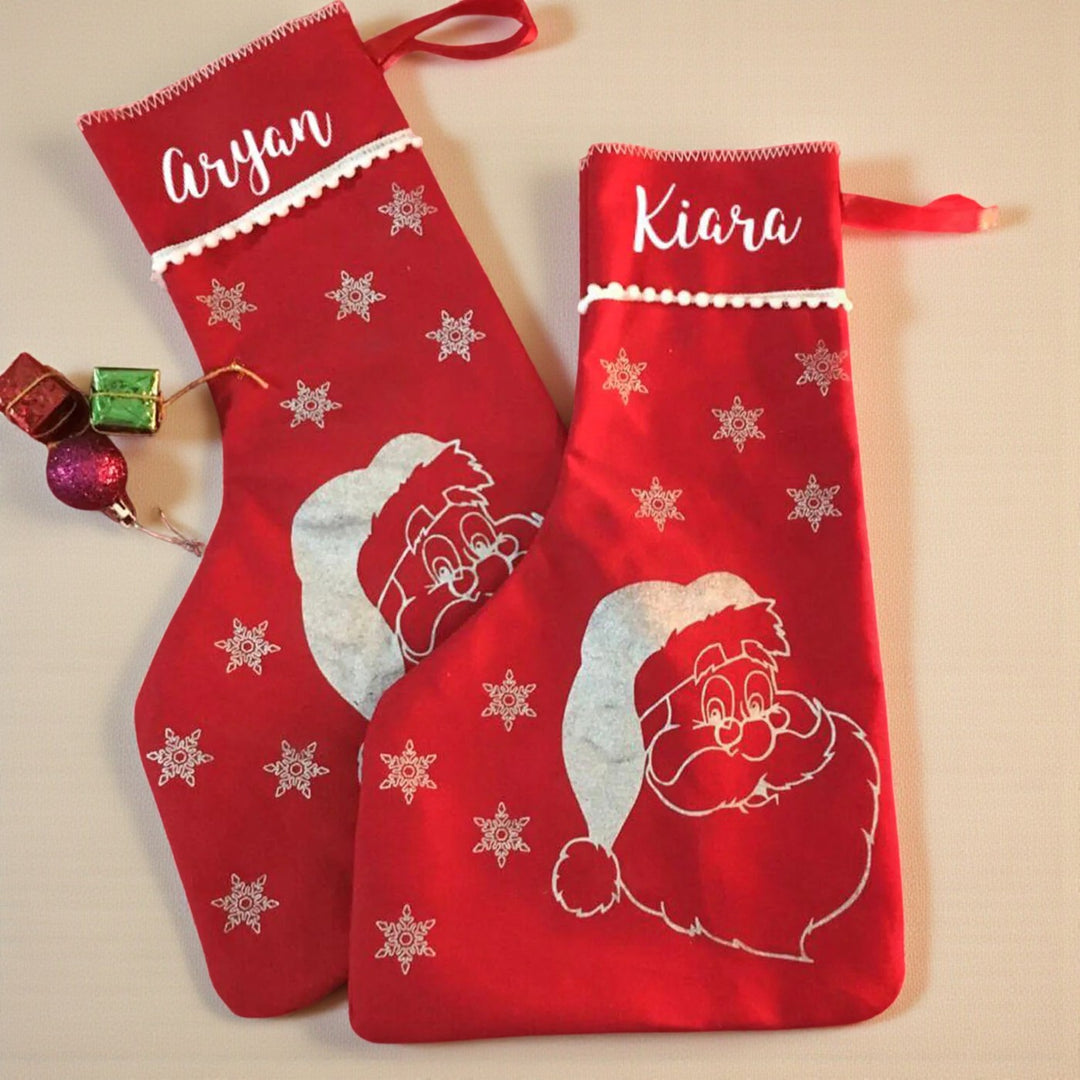 Handmade Red Santa Canvas Stockings | Xmas Gifting Ideas | Set Of 10