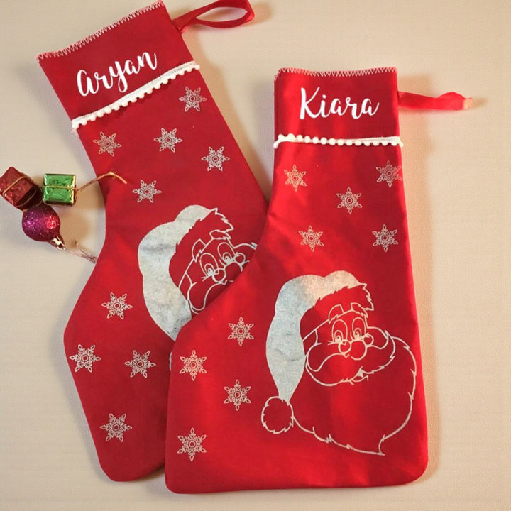 Handmade Red Santa Canvas Stockings | Xmas Gifting Ideas | Set Of 10