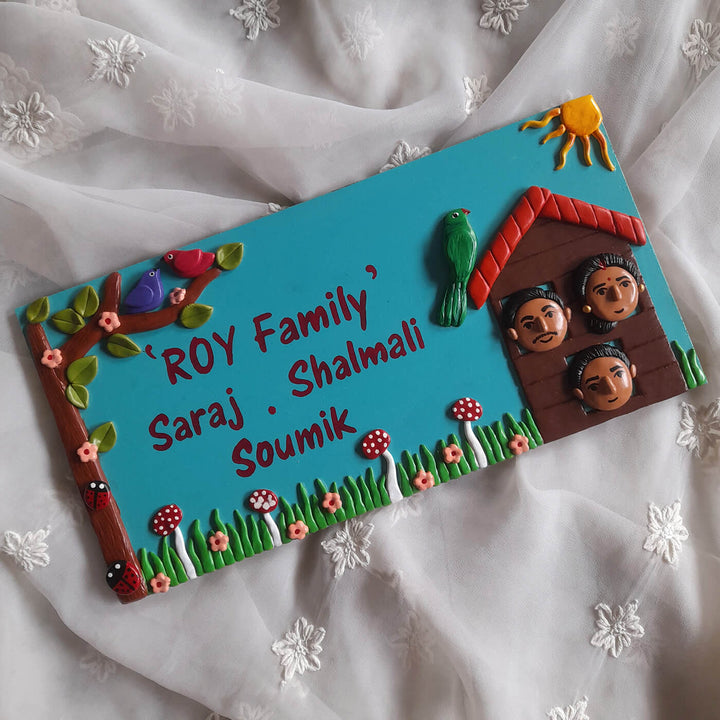 Handcrafted Personalised MDF Nameplate For Family of 3