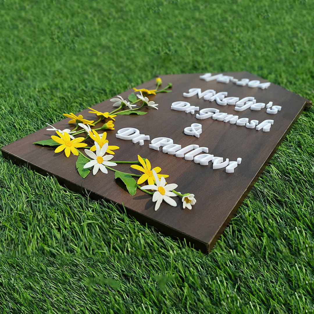 Handcrafted Personalized Daisy Wooden Pentagon Name Plate