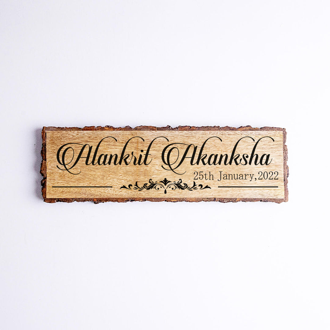 Handcrafted Mango Wood Personalized Wedding Name Plate For Couples
