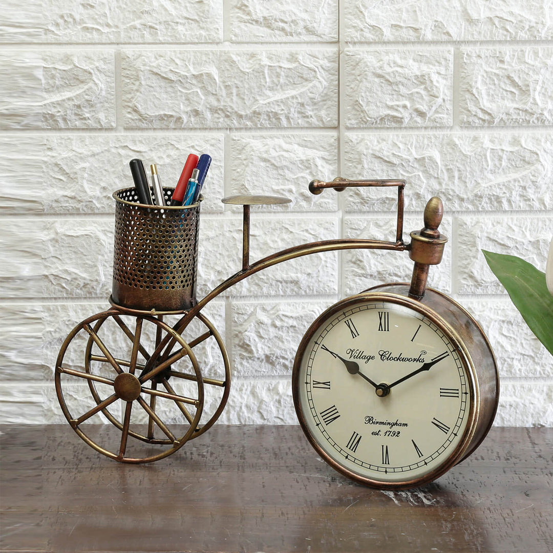 Handcrafted Iron Pen Stand & Table Clock