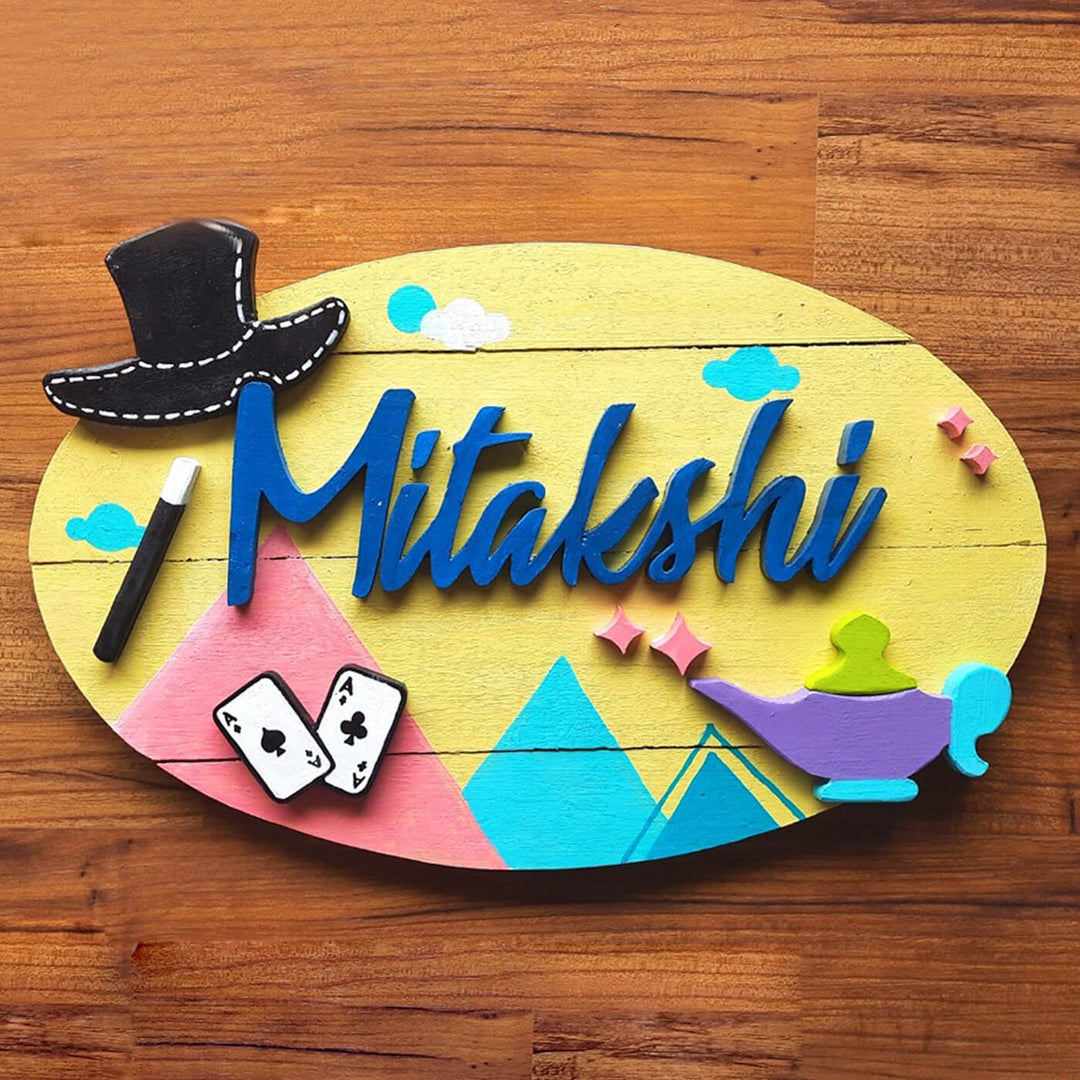 Hand Painted Personalized Magician Themed Wooden Nameplate