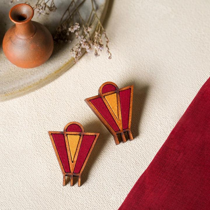 Handcrafted Wood & Fabric Tribal Earrings