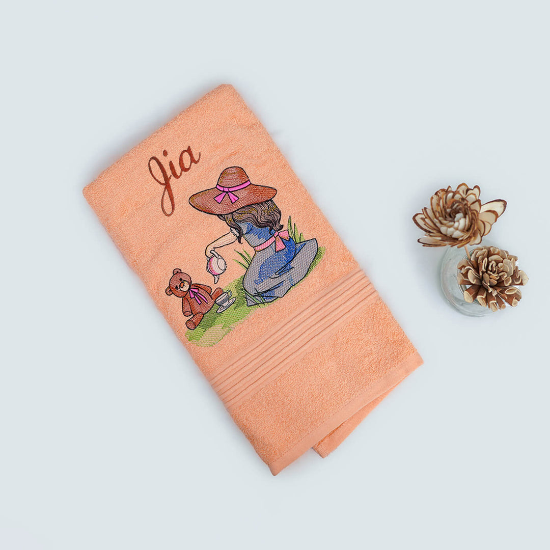 Embroidered Personalized Egyptian Cotton Kids Towel - Play Time With Teddy Bear