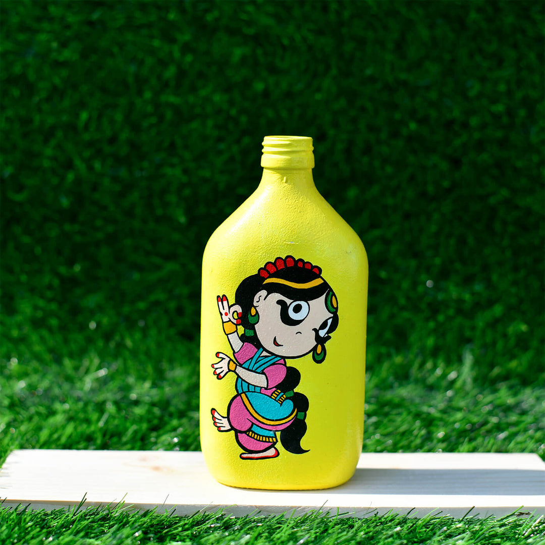 Handpainted Glass Bottle with Quirky Illustrations