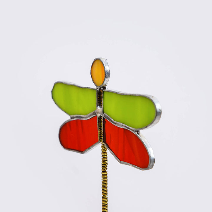 Handcrafted Stained Glass Dragonfly Garden Stake