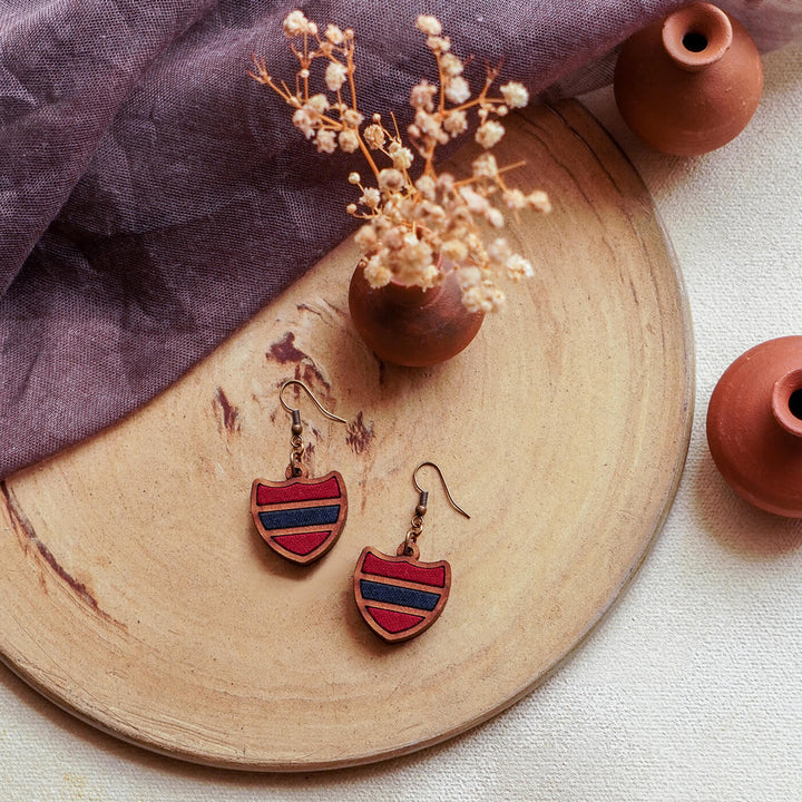 Handcrafted Wood & Fabric Arc Earrings & Necklace