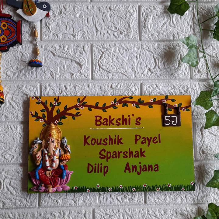 Handcrafted Personalised Ganesh Themed Nameplate