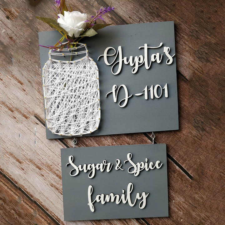 "Sugar & Spice Family" Mason Jar String Art Personalised Name Plate