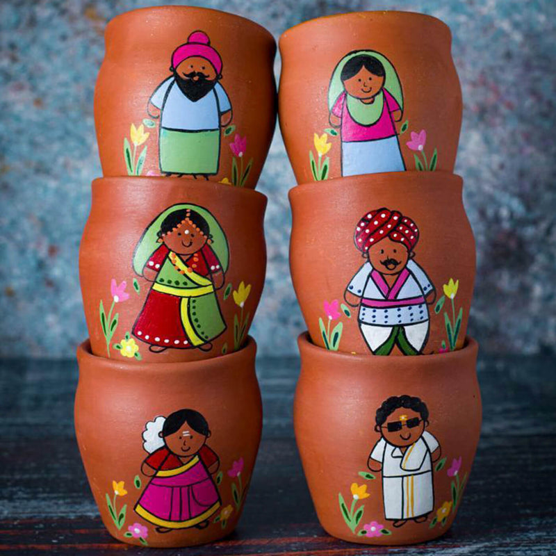 Handpainted Clay Kulhads with Regional Characters For Couples & Wedding Gifts