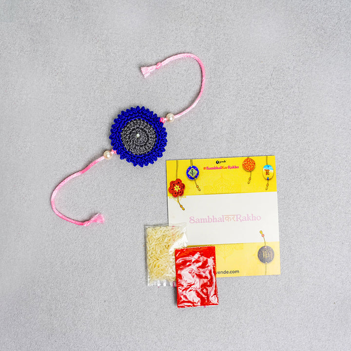 Handcrafted Mandala Crochet Rakhi With Roli Chawal