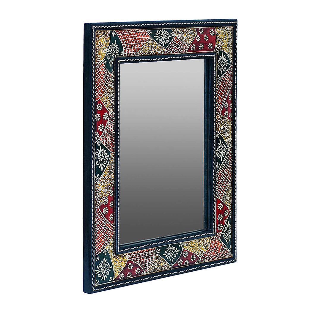 Handpainted Rectangle Wooden Mirror | 13 x 16 Inches