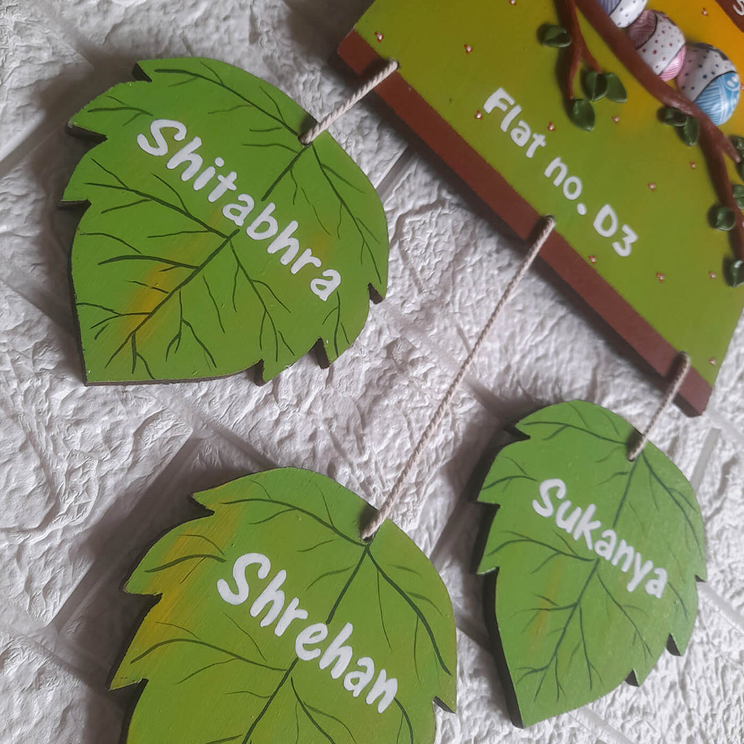 Handcrafted Personalised Leaf Themed Name Plate - Name Personalization on Hanging Leaves
