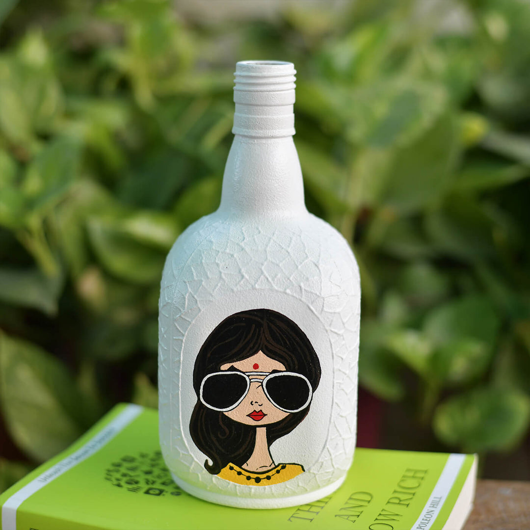 Handpainted Glass Bottle with Quirky Illustrations