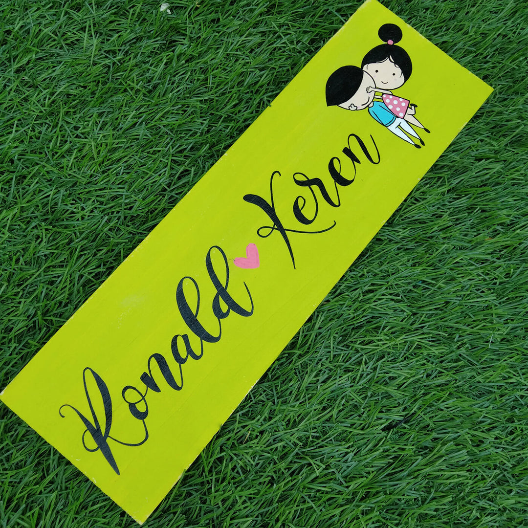 Personalised Handpainted Name Plate For Couples - Name Personalization Example on Surface