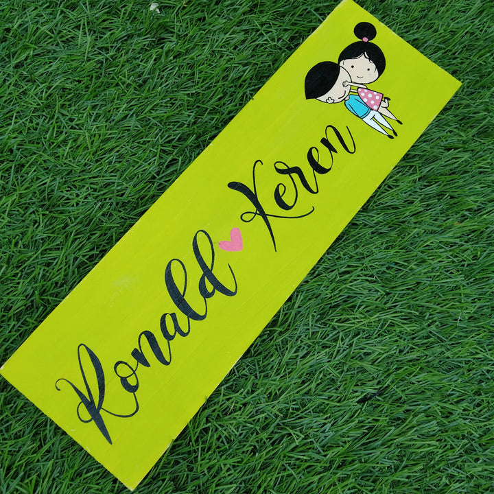 Personalised Handpainted Name Plate For Couples - Name Personalization Example on Surface